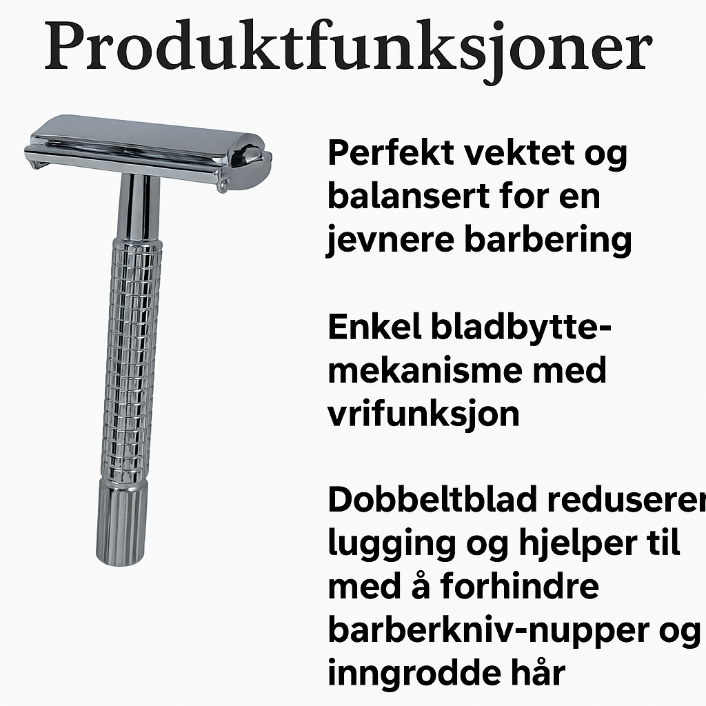 Safety Razor Butterfly – Langt Skaft + Etui + 10 Blader – Klassisk Barberhøvel