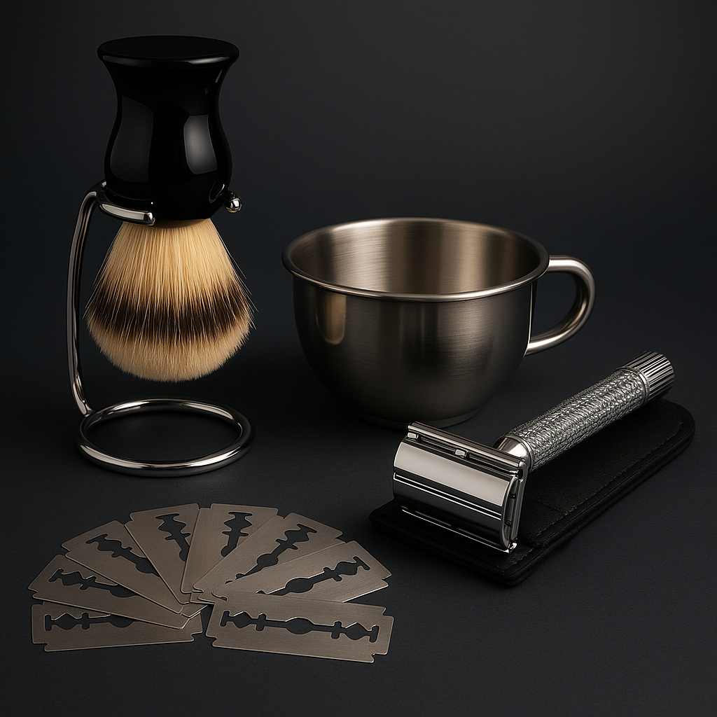 Barberingssett for Menn – Høvel + Kost + Skum – Komplett Startpakke