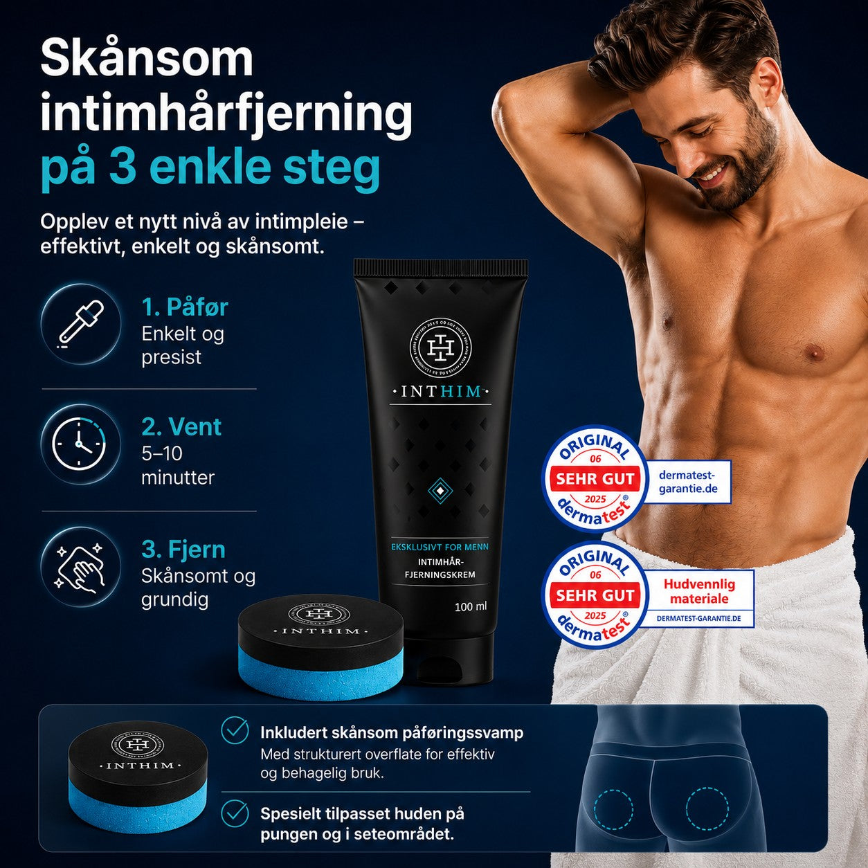 Intim hårfjerningskrem 2 x 100ml – med DermaClean Pro-svamp– IntHim