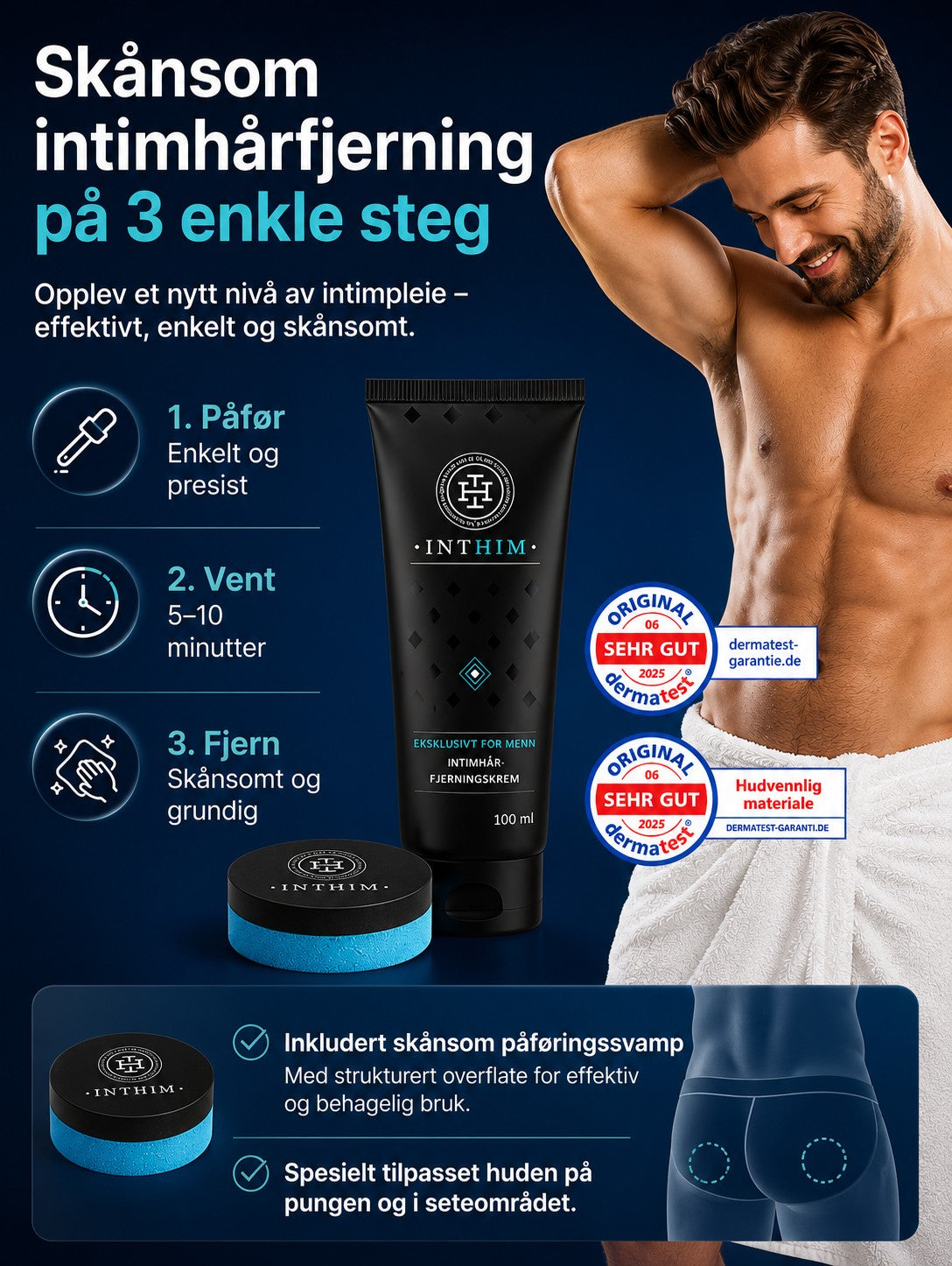 Intim hårfjerningskrem 2 x 100ml - med påføringssvamp – IntHim
