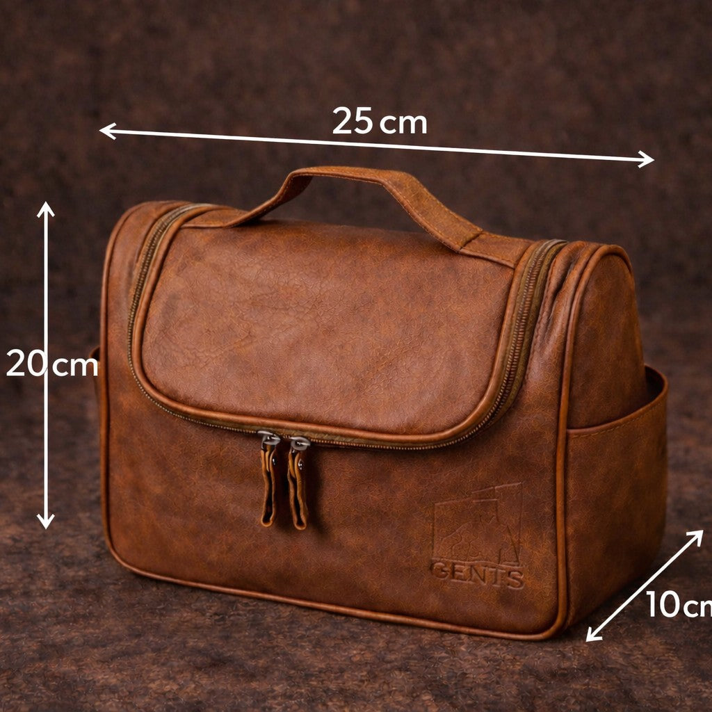 Toalettmappe GENTS Cognac – Romslig skinnmappe for reise og hverdag