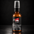 Gents GBS After-Shave Balm Sandalwood i brun glassflaske med pumpe på mørk bakgrunn