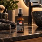 Gents GBS After-Shave Balm Sandalwood på baderomsbenken sammen med håndkle og barberutstyr