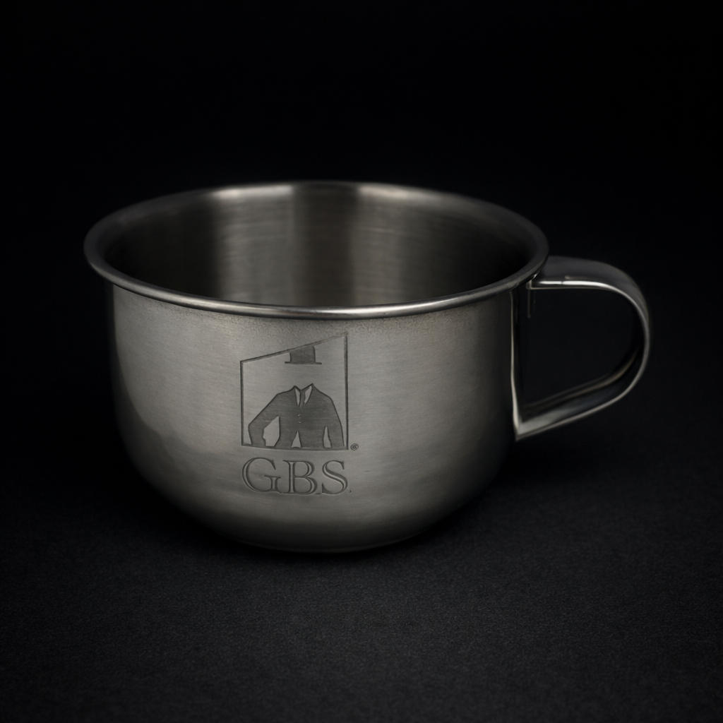 Barberbolle i Rustfritt Stål – Med Håndtak – For Skum & Barberkost