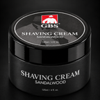 Gents GBS Shaving Cream Sandalwood 120 ml – barberkrem i svart krukke på mørk bakgrunn