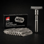 Justerbar premium barberhøvel inkl. 10 double edge blader – Matt sølv