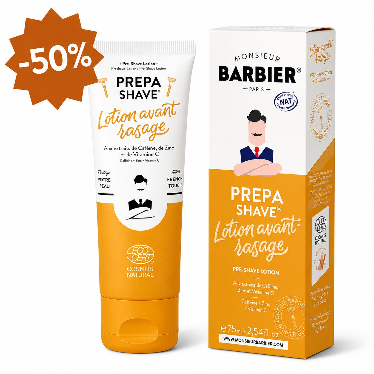 Pre-Shave Lotion PREPA SHAVE 75ml – Monsieur Barbier - Mangler emballasje