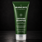 ManCave Caffeine Shampoo 200 ml på mørk bakgrunn