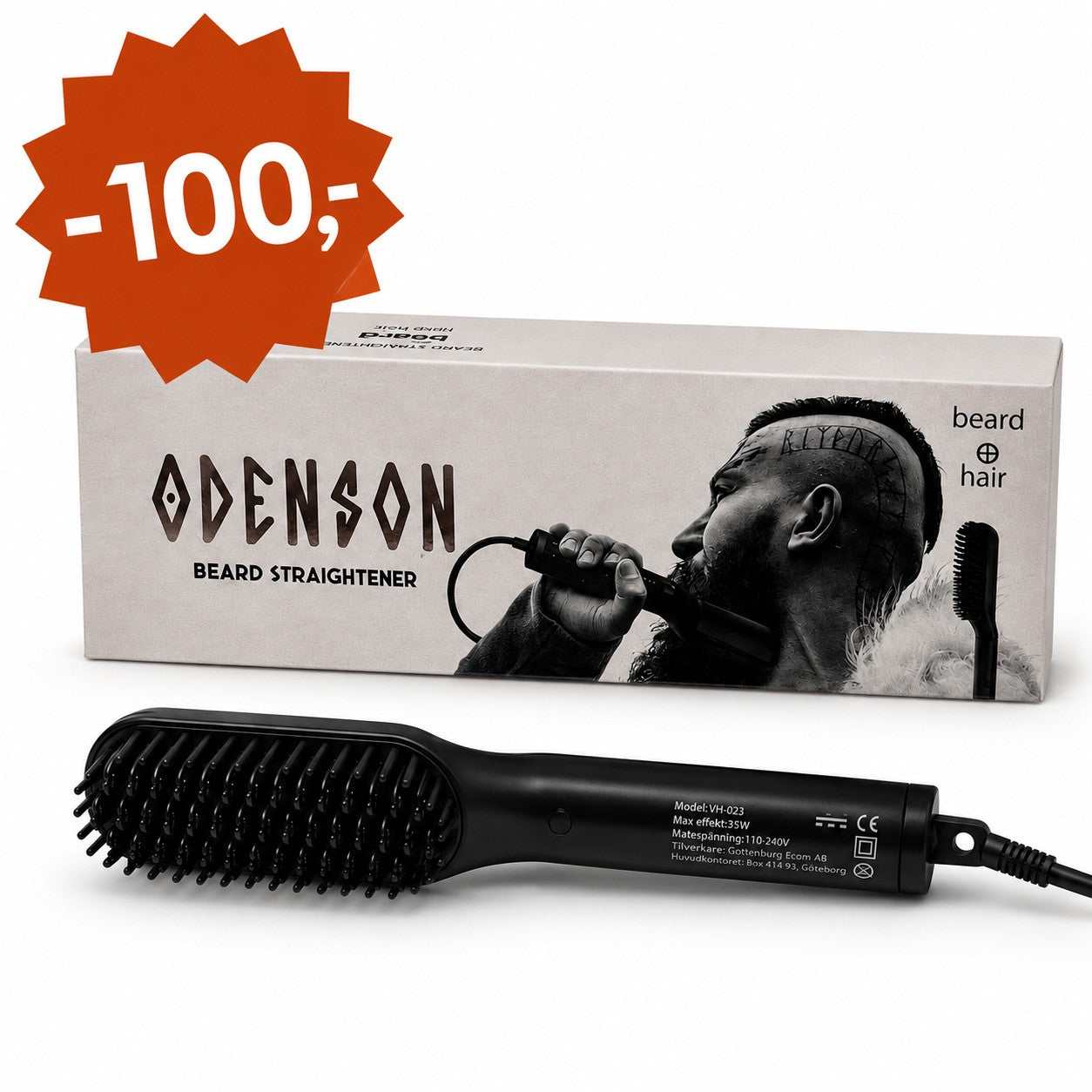Varmebørste for skjegg og hår – Beard Straightener – Odenson - Lett skadet emballasje