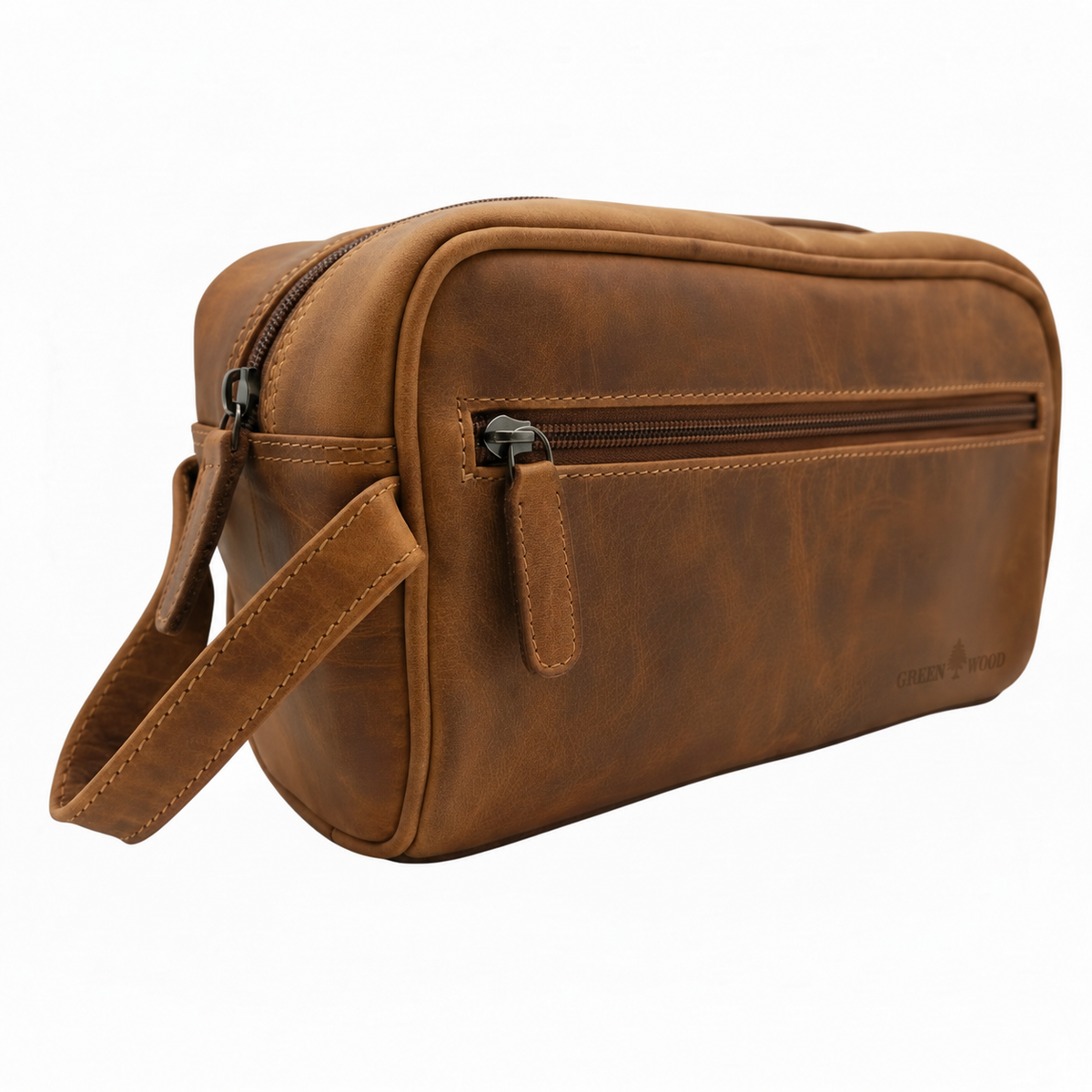 Toalettmappe i ekte skinn – Camel – Greenwood