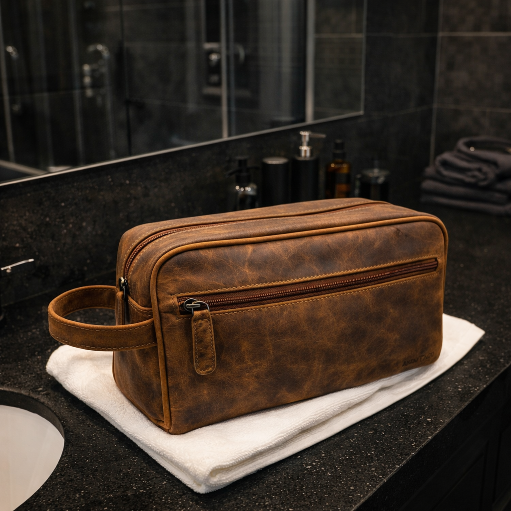Greenwood Toalettmappe Ekte Skinn – Sandbrun