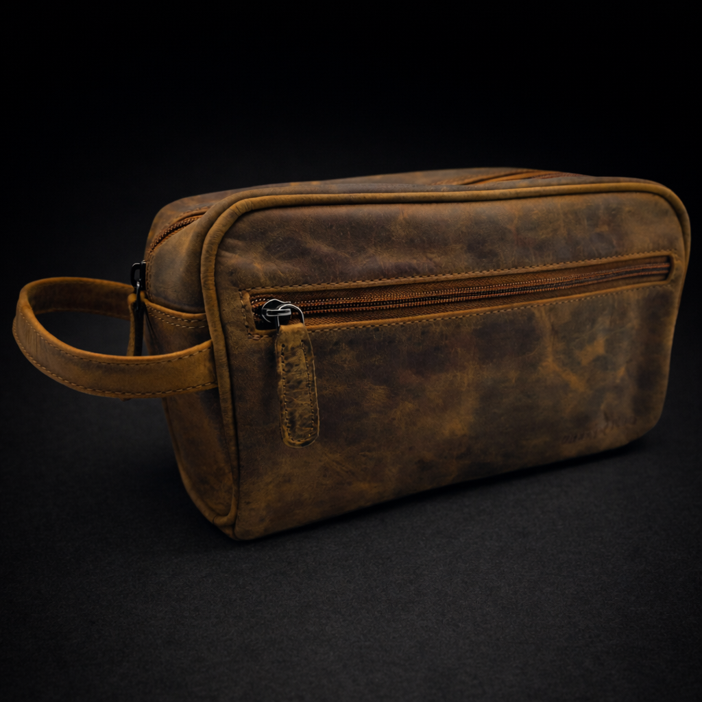 Greenwood Toalettmappe i Ekte Skinn – Sandbrun